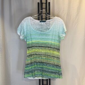 Prana Green and Blue Striped Short Sleeve Tee